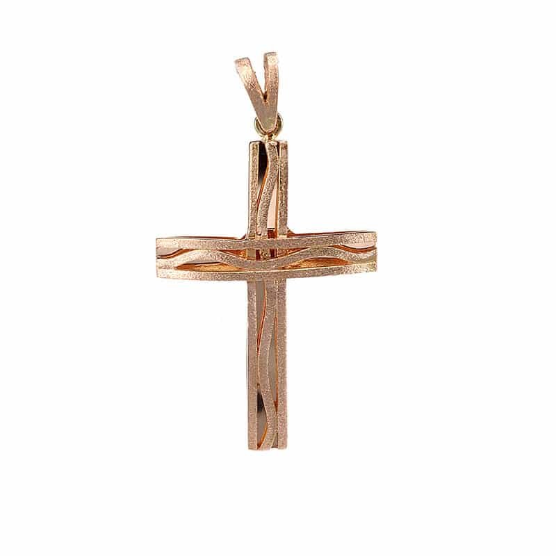 Χειροποίητος σταυρός από ροζ χρυσό Κ14