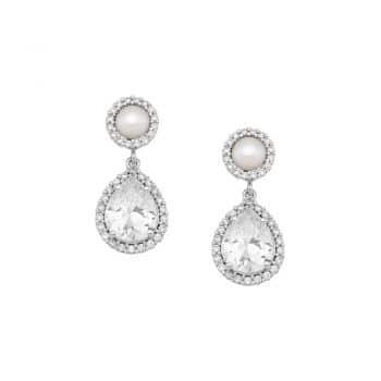 Dangling earrings in 925 silver with zircons and pearls RL 768