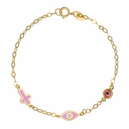Παιδικό βραχιόλι σταυρός ματάκι χρυσό Κ9 3504 ΤΟΓ