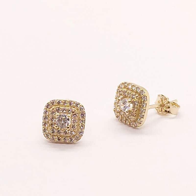 Σκουλαρίκια τετράγωνο λευκό ζιργκόν χρυσό Κ9 124705 ΚΟΝ